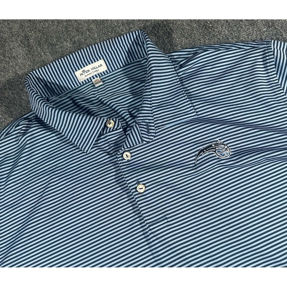 Peter Millar X ORLANDO MAGIC Blue Striped Polo Shirt 2XL Summer Comfort EUC